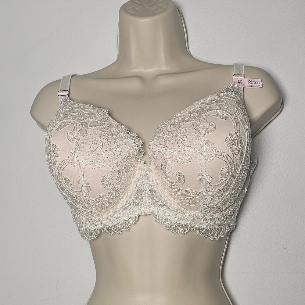 VS Dream Angels Boho Floral Embroidery Demi Bra /Coconut White/ 36DDD - 26766859